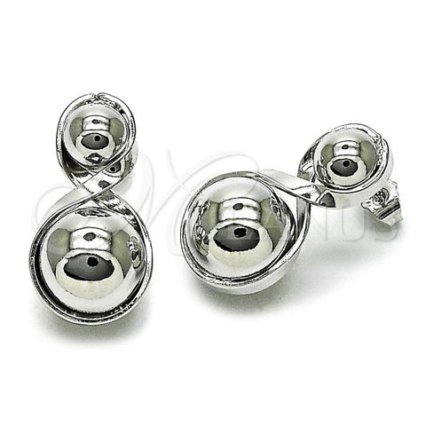 Rhodium Plated Stud Earring, Ball and Hollow Design, Polished, Rhodium Finish, 02.428.0010.1