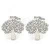 Sterling Silver Stud Earring, Tree Design, with White Cubic Zirconia, Polished, Rhodium Finish, 02.336.0128