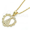 Oro Laminado Pendant Necklace, Gold Filled Style Altagracia and Heart Design, Polished, Golden Finish, 04.179.0003.18