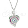 Sterling Silver Pendant Necklace, Heart Design, with Multicolor Cubic Zirconia, Polished, Rhodium Finish, 04.336.0225.16