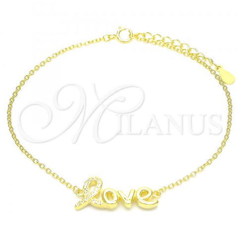 Sterling Silver Fancy Bracelet, Love Design, with White Cubic Zirconia, Polished, Golden Finish, 03.336.0074.2.07
