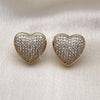 Oro Laminado Stud Earring, Gold Filled Style Heart Design, with White Cubic Zirconia, Polished, Golden Finish, 02.283.0220