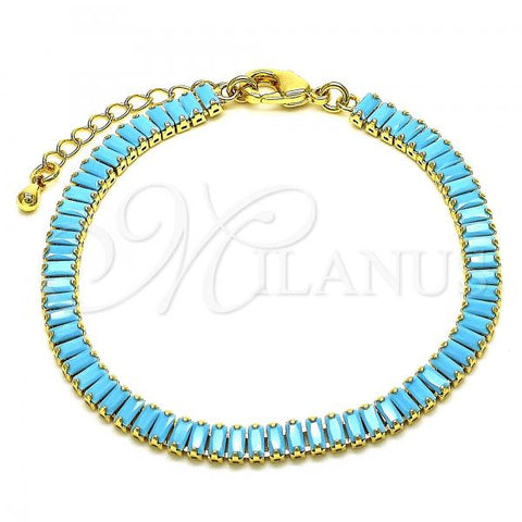 Oro Laminado Tennis Bracelet, Gold Filled Style with Turquoise Cubic Zirconia, Polished, Golden Finish, 03.130.0008.6.07