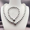 Rhodium Plated Necklace and Bracelet, Heart and Ball Design, Polished, Rhodium Finish, 06.341.0009.1