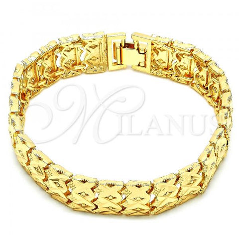 Oro Laminado Fancy Bracelet, Gold Filled Style Diamond Cutting Finish, Golden Finish, 03.100.0058.07
