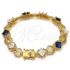Oro Laminado Tennis Bracelet, Gold Filled Style Greek Key Design, with Sapphire Blue and White Cubic Zirconia, Polished, Golden Finish, 03.210.0073.4.08