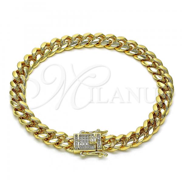 Oro Laminado Basic Bracelet, Gold Filled Style Chunky Design, with White Micro Pave, Polished, Golden Finish, 04.156.0466.08