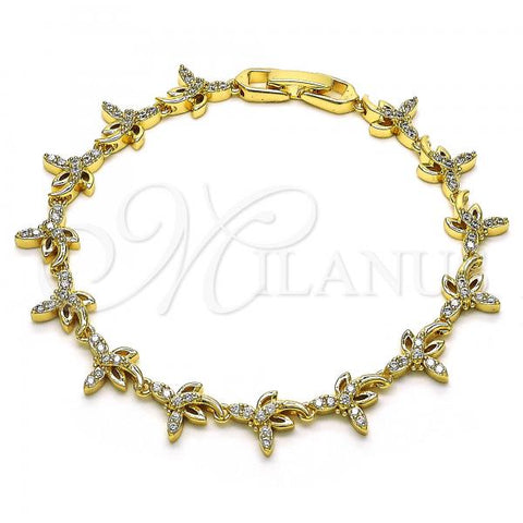 Oro Laminado Fancy Bracelet, Gold Filled Style Dragon-Fly Design, with White Micro Pave, Polished, Golden Finish, 03.210.0156.08