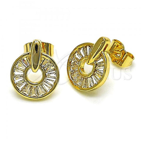 Oro Laminado Stud Earring, Gold Filled Style Baguette Design, with White Cubic Zirconia, Polished, Golden Finish, 02.283.0060