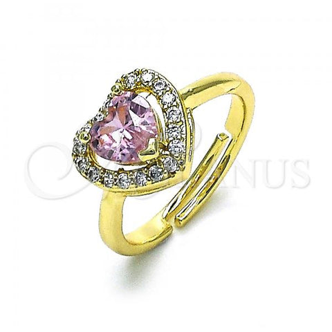 Oro Laminado Multi Stone Ring, Gold Filled Style Heart Design, with Pink Cubic Zirconia and White Micro Pave, Polished, Golden Finish, 01.284.0085.1