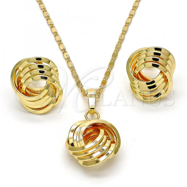 Oro Laminado Earring and Pendant Adult Set, Gold Filled Style Love Knot Design, Polished, Golden Finish, 10.63.0516