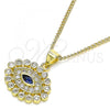 Oro Laminado Pendant Necklace, Gold Filled Style Evil Eye Design, with Sapphire Blue and White Micro Pave, Polished, Golden Finish, 04.156.0397.20