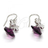 Rhodium Plated Dangle Earring, Heart and Flower Design, with Amethyst Swarovski Crystals and White Micro Pave, Polished, Rhodium Finish, 02.63.2579.1