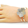 Oro Laminado Individual Bangle, Gold Filled Style Flower Design, Diamond Cutting Finish, Golden Finish, 07.428.0002