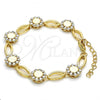Oro Laminado Fancy Bracelet, Gold Filled Style Flower Design, with White Crystal and  Opal, Polished, Golden Finish, 03.59.0055.08