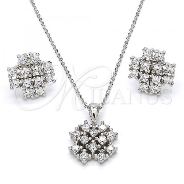 Sterling Silver Earring and Pendant Adult Set, with White Cubic Zirconia, Polished, Rhodium Finish, 10.175.0021