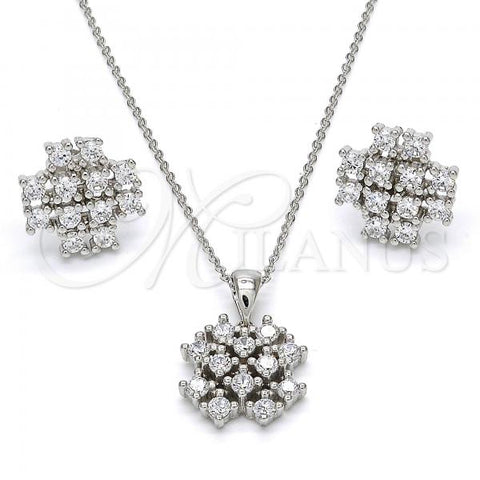 Sterling Silver Earring and Pendant Adult Set, with White Cubic Zirconia, Polished, Rhodium Finish, 10.175.0021