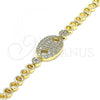 Oro Laminado Fancy Bracelet, Gold Filled Style Puff Mariner Design, with White Micro Pave, Polished, Golden Finish, 03.283.0037.07