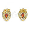 Oro Laminado Stud Earring, Gold Filled Style with Garnet and White Cubic Zirconia, Polished, Golden Finish, 02.387.0010.2