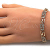 Oro Laminado Fancy Bracelet, Gold Filled Style Greek Key Design, with White Micro Pave, Polished, Golden Finish, 03.346.0007.07