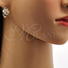 Oro Laminado Small Hoop, Gold Filled Style Flower Design, with White Cubic Zirconia, Polished, Golden Finish, 02.196.0002.1.15