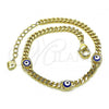 Oro Laminado Fancy Bracelet, Gold Filled Style Evil Eye Design, Blue Enamel Finish, Golden Finish, 03.213.0152.3.07