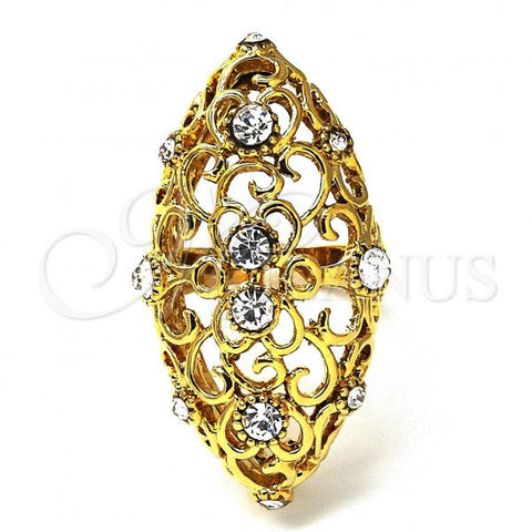 Oro Laminado Multi Stone Ring, Gold Filled Style with White Crystal, Polished, Golden Finish, 01.118.0021.09 (Size 9)