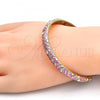 Oro Laminado Individual Bangle, Gold Filled Style with White Crystal, Pink Enamel Finish, Golden Finish, 07.246.0007.2.05 (07 MM Thickness, Size 5 - 2.50 Diameter)