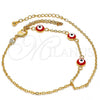 Oro Laminado Fancy Bracelet, Gold Filled Style Evil Eye and Rolo Design, Red Enamel Finish, Golden Finish, 03.60.0144.2.08