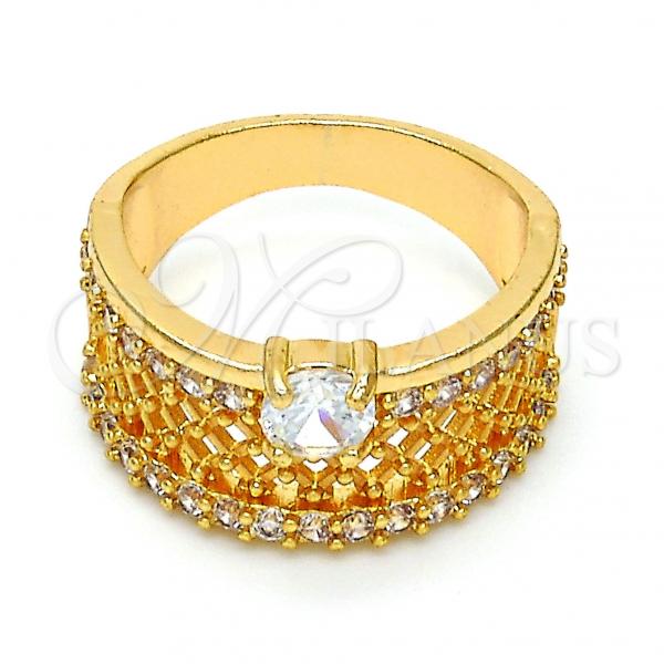 Oro Laminado Multi Stone Ring, Gold Filled Style with White Cubic Zirconia and White Micro Pave, Polished, Golden Finish, 01.217.0002.08 (Size 8)