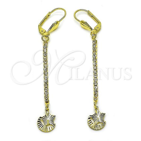 Oro Laminado Long Earring, Gold Filled Style Star Design, with  Cubic Zirconia, Golden Finish, 5.104.018