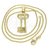 Oro Laminado Pendant Necklace, Gold Filled Style key Design, with White Crystal, Polished, Golden Finish, 04.213.0192.20