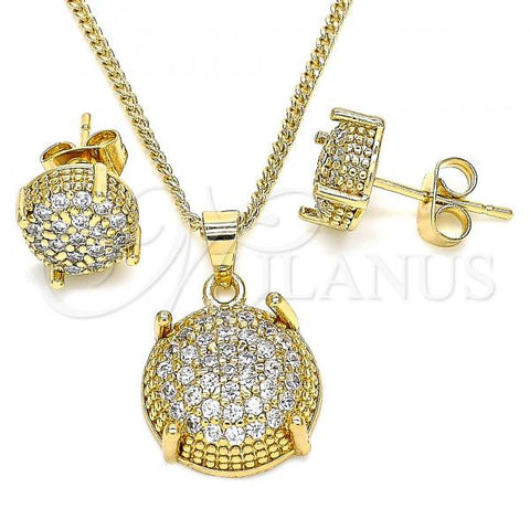 Oro Laminado Earring and Pendant Adult Set, Gold Filled Style with White Micro Pave, Polished, Golden Finish, 10.344.0017