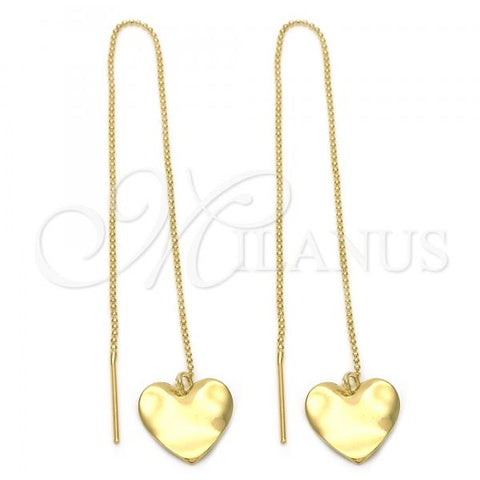 Oro Laminado Threader Earring, Gold Filled Style Heart Design, Diamond Cutting Finish, Golden Finish, 02.64.0576