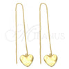 Oro Laminado Threader Earring, Gold Filled Style Heart Design, Diamond Cutting Finish, Golden Finish, 02.64.0576