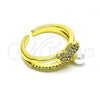 Oro Laminado Multi Stone Ring, Gold Filled Style Heart Design, with White Micro Pave and Ivory Pearl, Polished, Golden Finish, 01.341.0093