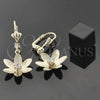Oro Laminado Dangle Earring, Gold Filled Style Flower Design, with White Cubic Zirconia, Matte Finish, Golden Finish, 88.014