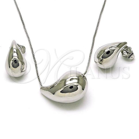 Rhodium Plated Necklace and Earring, Teardrop and Box Design, Polished, Rhodium Finish, 06.417.0014.1