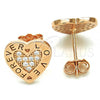 Sterling Silver Stud Earring, Heart and Love Design, with White Micro Pave, Polished, Rose Gold Finish, 02.336.0111.1