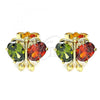 Oro Laminado Stud Earring, Gold Filled Style Butterfly Design, with Green and Garnet Cubic Zirconia, Polished, Golden Finish, 02.387.0019.5