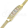 Oro Laminado Fancy Bracelet, Gold Filled Style Guadalupe Design, with White Crystal, Polished, Tricolor, 03.380.0022.08