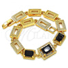 Oro Laminado Fancy Bracelet, Gold Filled Style with Black and White Cubic Zirconia, Polished, Golden Finish, 03.266.0028.1.07
