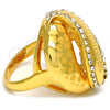 Oro Laminado Multi Stone Ring, Gold Filled Style Greek Key and Heart Design, with White Crystal, Polished, Golden Finish, 01.241.0012.09 (Size 9)