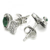 Sterling Silver Stud Earring, Butterfly Design, with Green and White Cubic Zirconia, Polished, Rhodium Finish, 02.369.0007.2