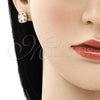 Oro Laminado Stud Earring, Gold Filled Style with Garnet and White Micro Pave, Polished, Golden Finish, 02.344.0082.1