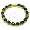 Oro Laminado Tennis Bracelet, Gold Filled Style Teardrop Design, with Green Cubic Zirconia, Polished, Golden Finish, 03.424.0001.08