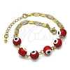 Oro Laminado Fancy Bracelet, Gold Filled Style Evil Eye Design, Red Polished, Golden Finish, 03.63.2071.1.07