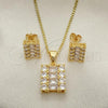 Oro Laminado Earring and Pendant Adult Set, Gold Filled Style Baguette and Cluster Design, Polished, Golden Finish, 10.342.0100