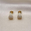 Oro Laminado Stud Earring, Gold Filled Style with White Micro Pave, Polished, Golden Finish, 02.283.0076