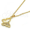 Oro Laminado Pendant Necklace, Gold Filled Style Butterfly Design, with White Micro Pave, Polished, Golden Finish, 04.156.0053.20